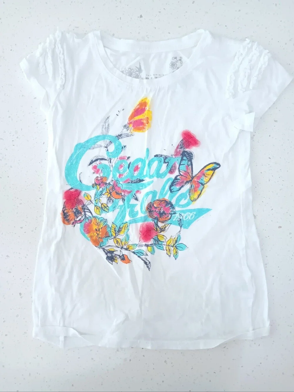 Girls' White Floral Short Sleeve Top And Dark Green Shorts Outfit Set Size 8